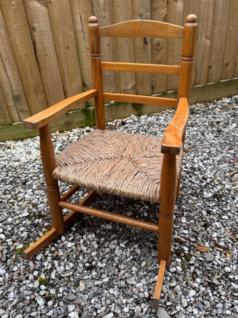 Children small vintage wooden rocking chair