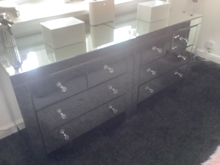 Mirrored Chest of Drawers with Crystal Knobs – Good Condition reduced to £50 each