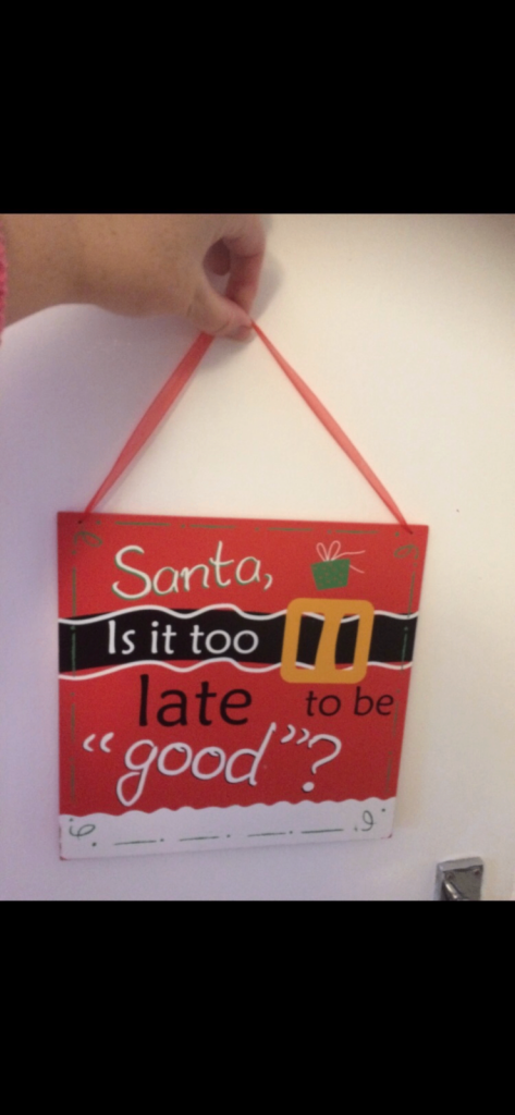 Christmas decorations M&S table name places £7, tree skirt £4-, white plastic flutes £7-.