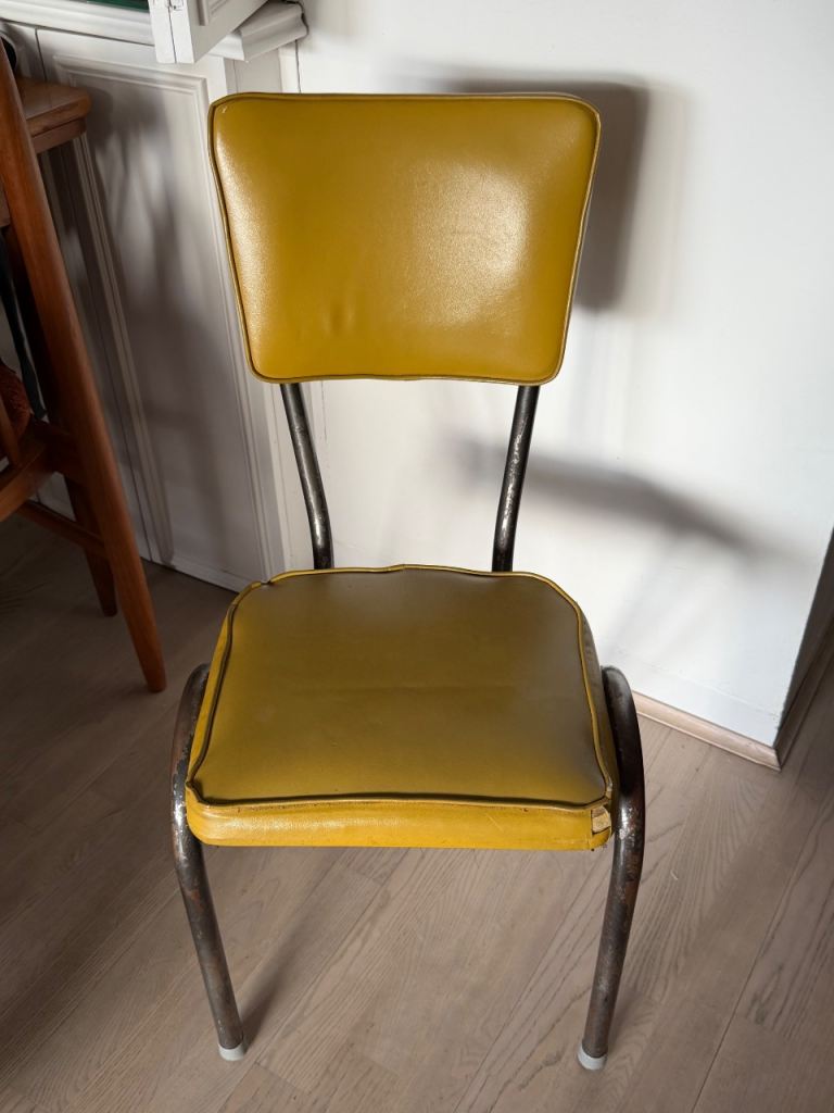 Vintage Yellow Kitchen Chair - Metal Frame, Fair Condition