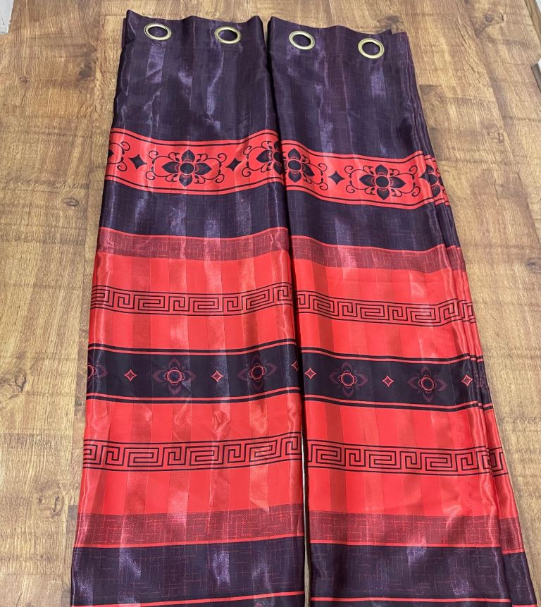 New Pair of Red and Purple Ring Top satin Silk Curtains 54”X102"