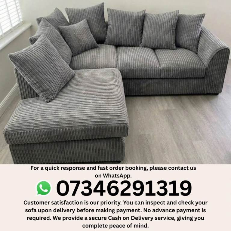 New Grey Fabric Corner Sofa with Chaise