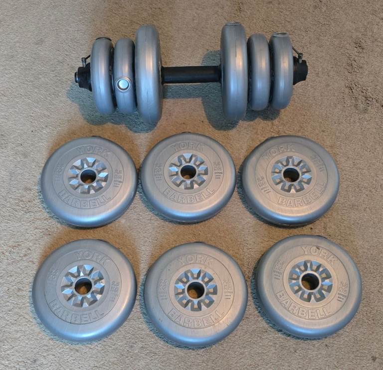 York Weight Plates 25kg + Barbell 