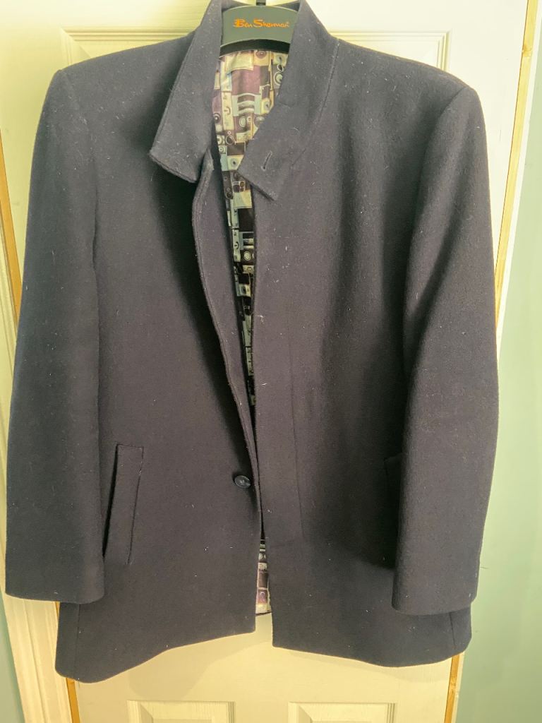 Ben Sherman Men's Navy Wool Blend Funnel Neck Car Coat – Good Condition