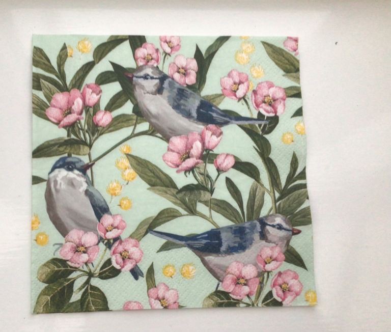 4 Decoupage Napkins. 3 Ply Flowered Bird Napkins craft Hobby’s. Decoupage. Size 33 x 33 cm £1.25