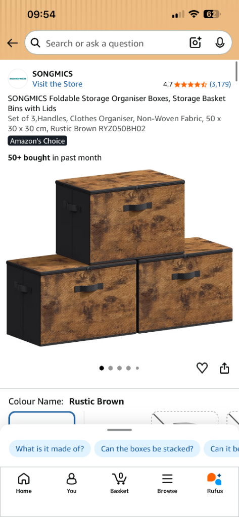 Set of 3 - SONGMICS Storage Organiser Boxes – Brand New