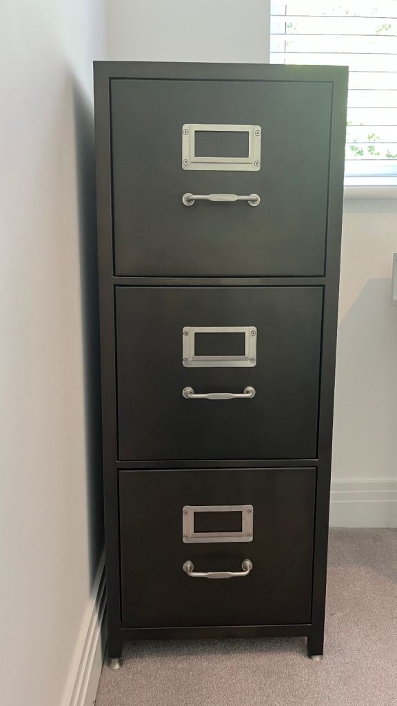 Metal Filing Cabinet - 3 Drawers, dark brown Fair Condition
