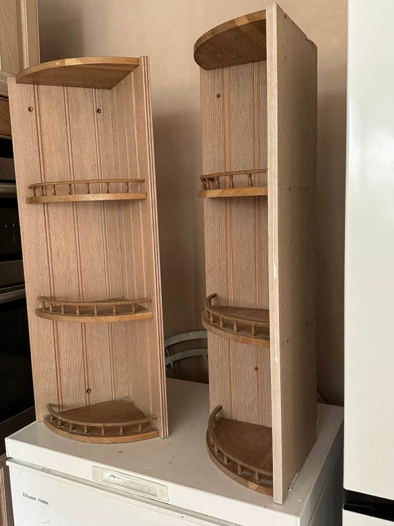 Two Oak Kitchen Wall Corner Display Units
