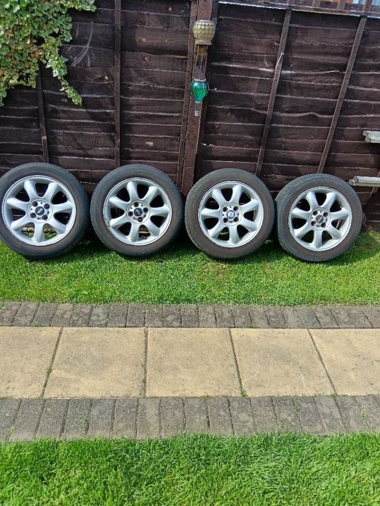 Mini 4 stud alloy wheels and tyres 195/55/16 tread about 4-5mm
