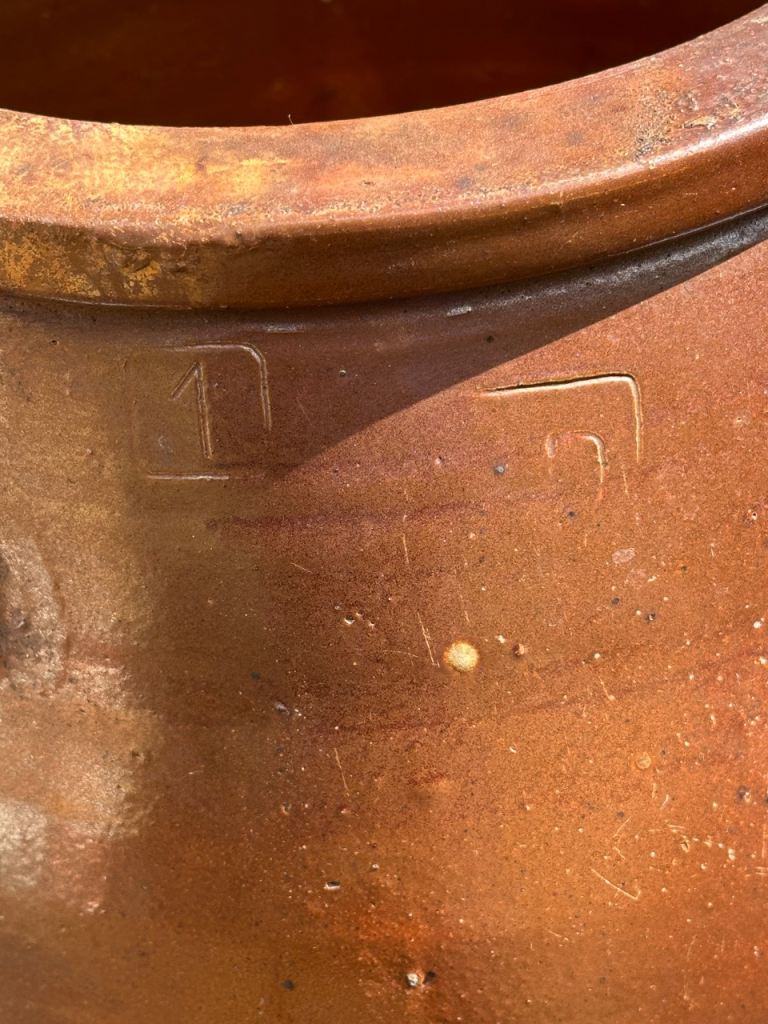 LARGE ANTIQUE FRENCH STONEWARE PLANTER URN, CONFIT JAR POT, SALTING JAR - H47cm 7.8kg - WILL POST!