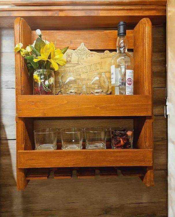 Whisky Wall Bar Wine Whisky Glasses Shelf Wall Decorative Rustical Home Pub Bar Handmade
