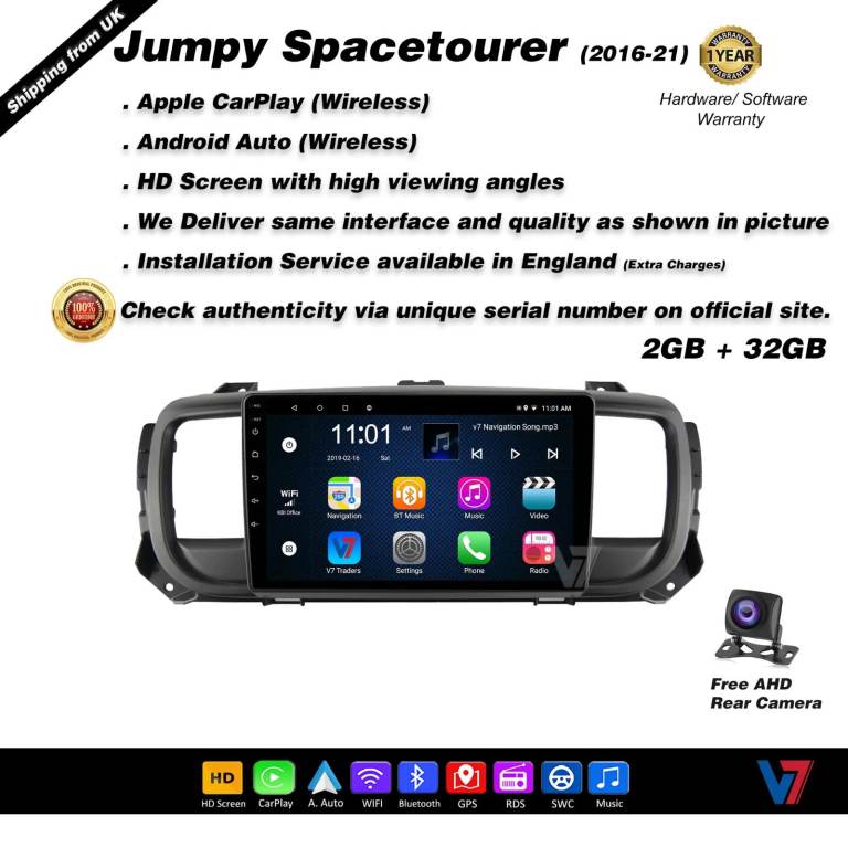 Citroen Jumpy Spacetourer 2016-21 CARPLAY Android Auto HD Screen Head Unit GPS Stereo LCD Panel V7