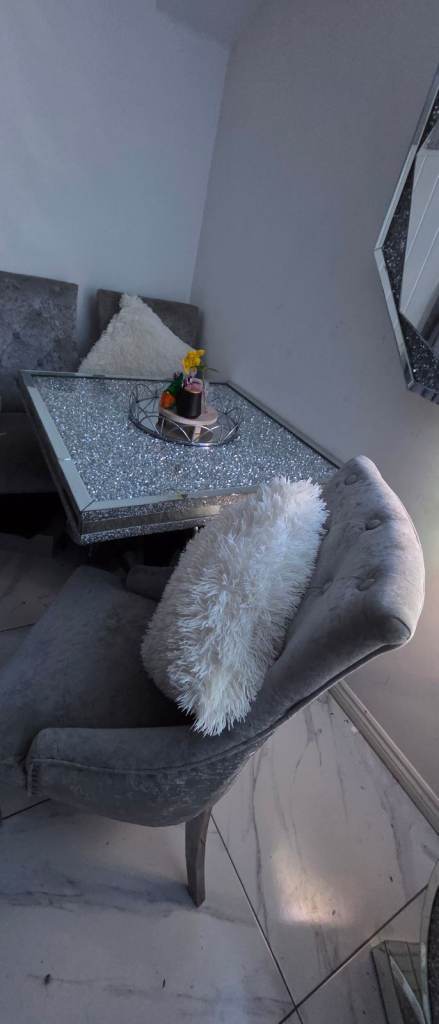 Lovely Grey Velvet Dining Chair with Silver Studs