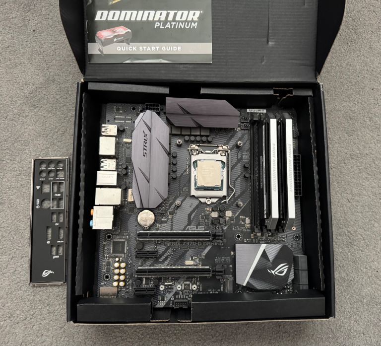Asus Z370-G motherboard, Intel i5 8600K CPU, Corsair Dominator DDR4 Ram