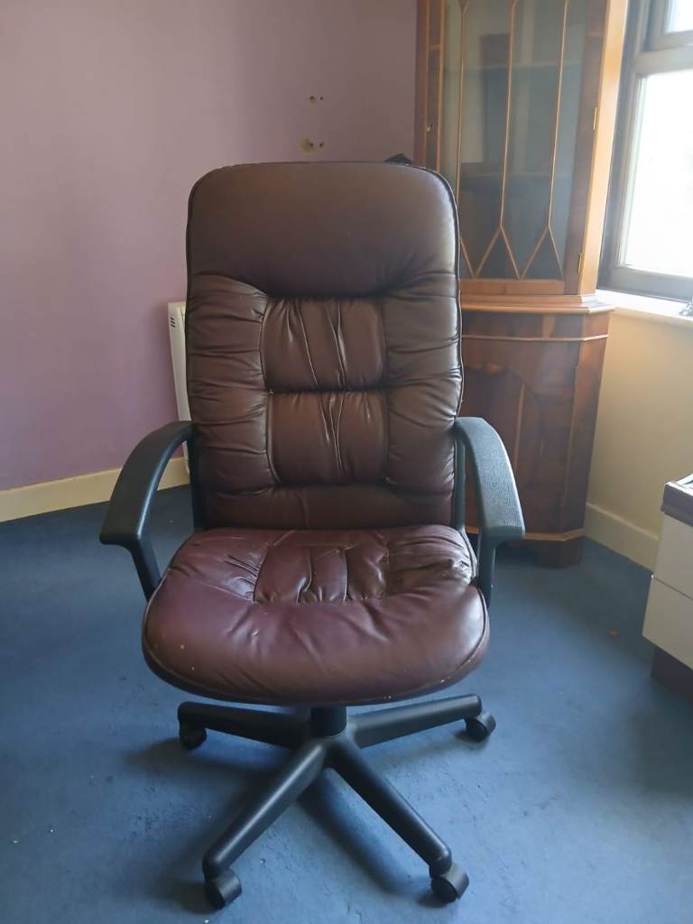 Brown Leather Office Chair on Wheels 
