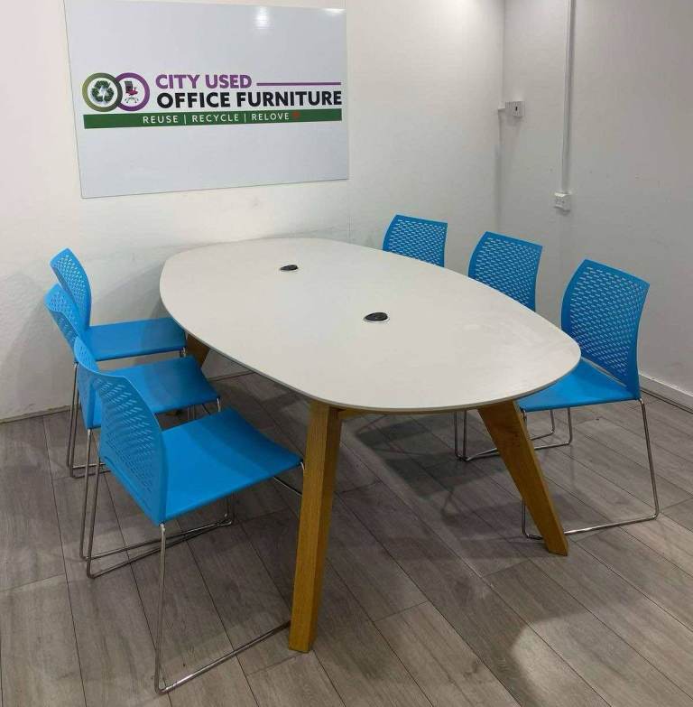 Frovi 8 / 6 Person Boardroom Table, White / Oak, Portholes, W2020mm - 3 x available 