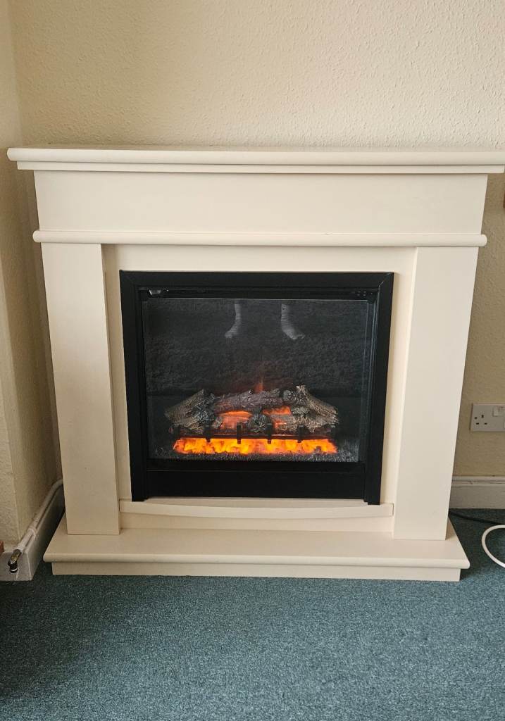Cream Electric Fireplace with Mantel – Good Condition