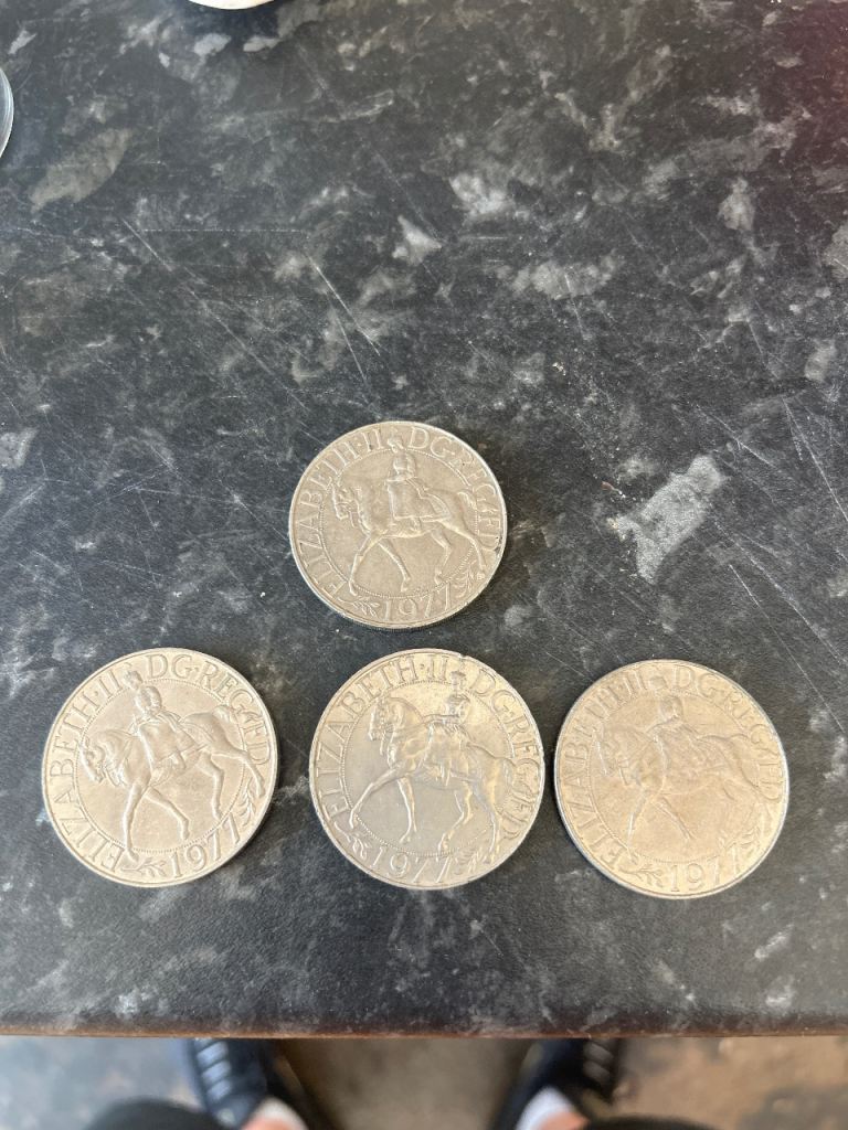 Four Old Silver Coins - Queen Elizabeth II on Horseback