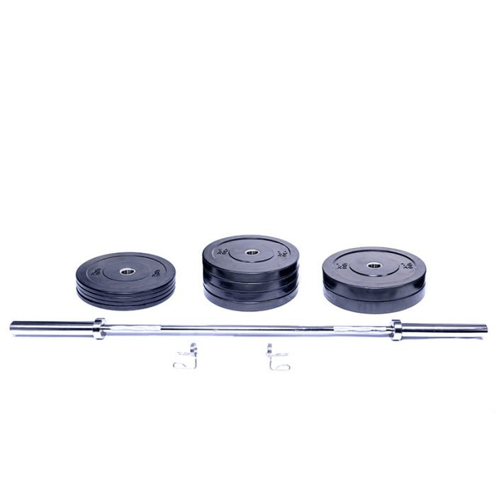  Ironman 105kg Olympic Bumper Weight Set with 72" Olympic Weight Bar - USED but in v good condition