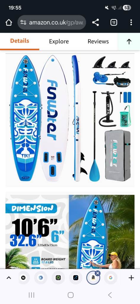 image for FunWater Inflatable Stand Up Paddle Board Ultra-light SUP