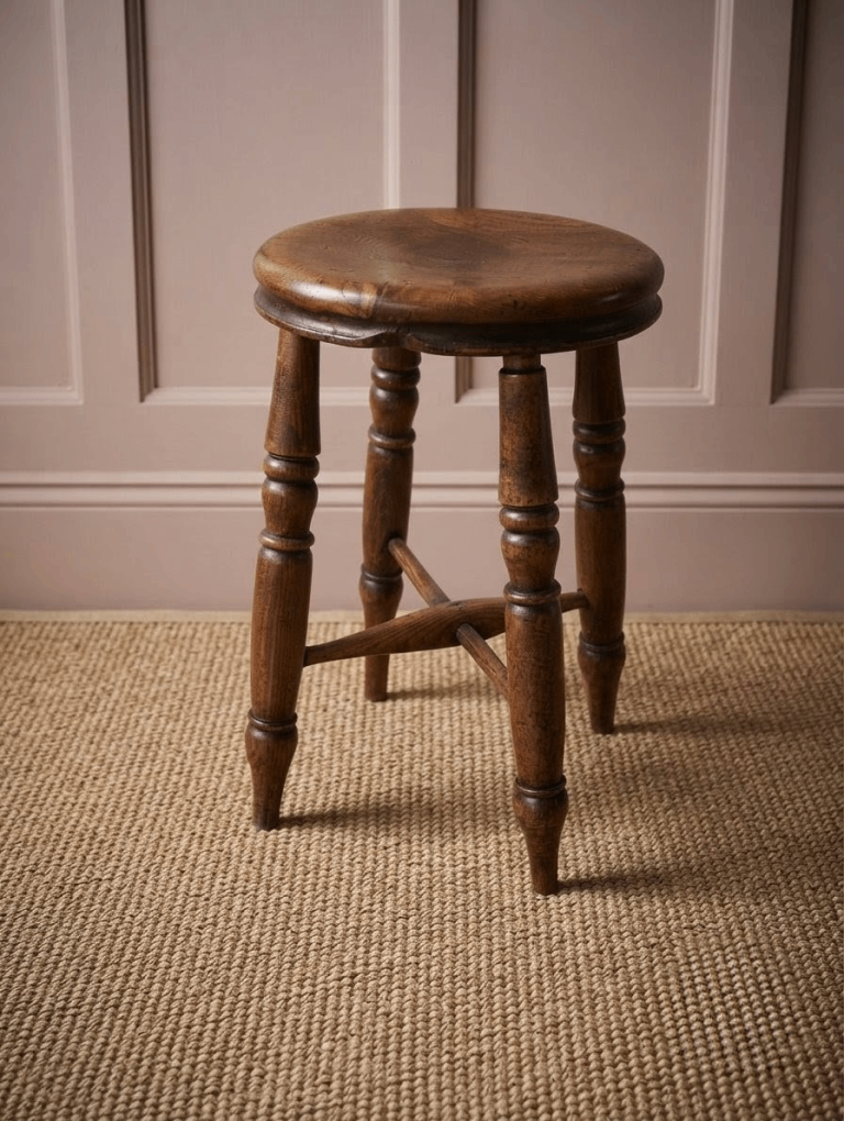 Antique solid wood four legged stool