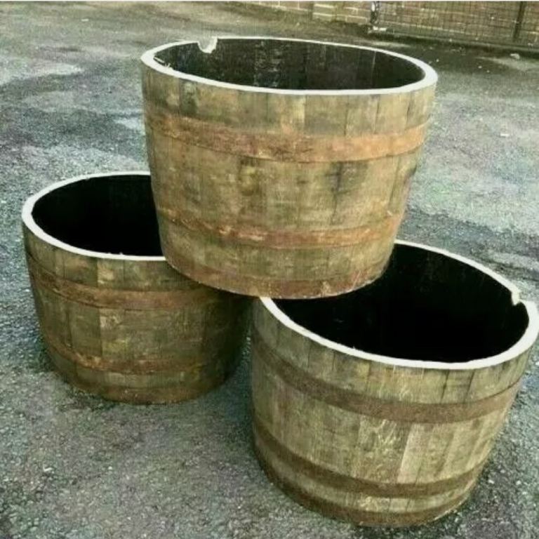 OAK EX-WHISKY HALF BARREL PLANTER TUBS