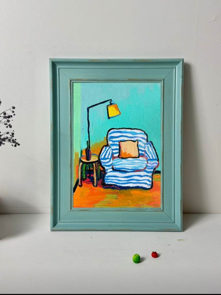 "Cosy Home Series", home decor, Original hand painted acrylic painting with the frame: Sofa Corner