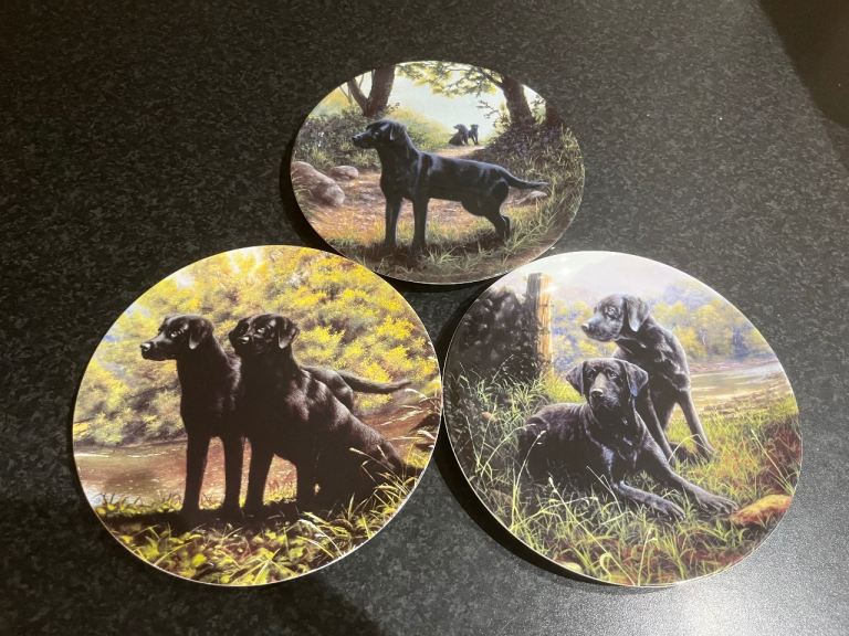 Wedgwood Bone China By John Silver x3 Plates From The Black Labradors Collection