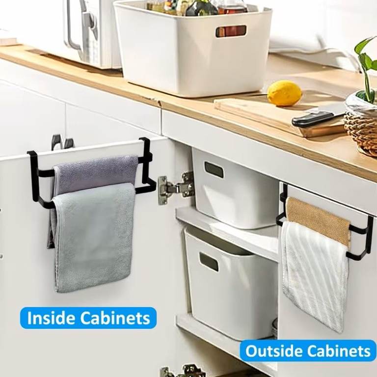 2 White small kitchen metal towel rack