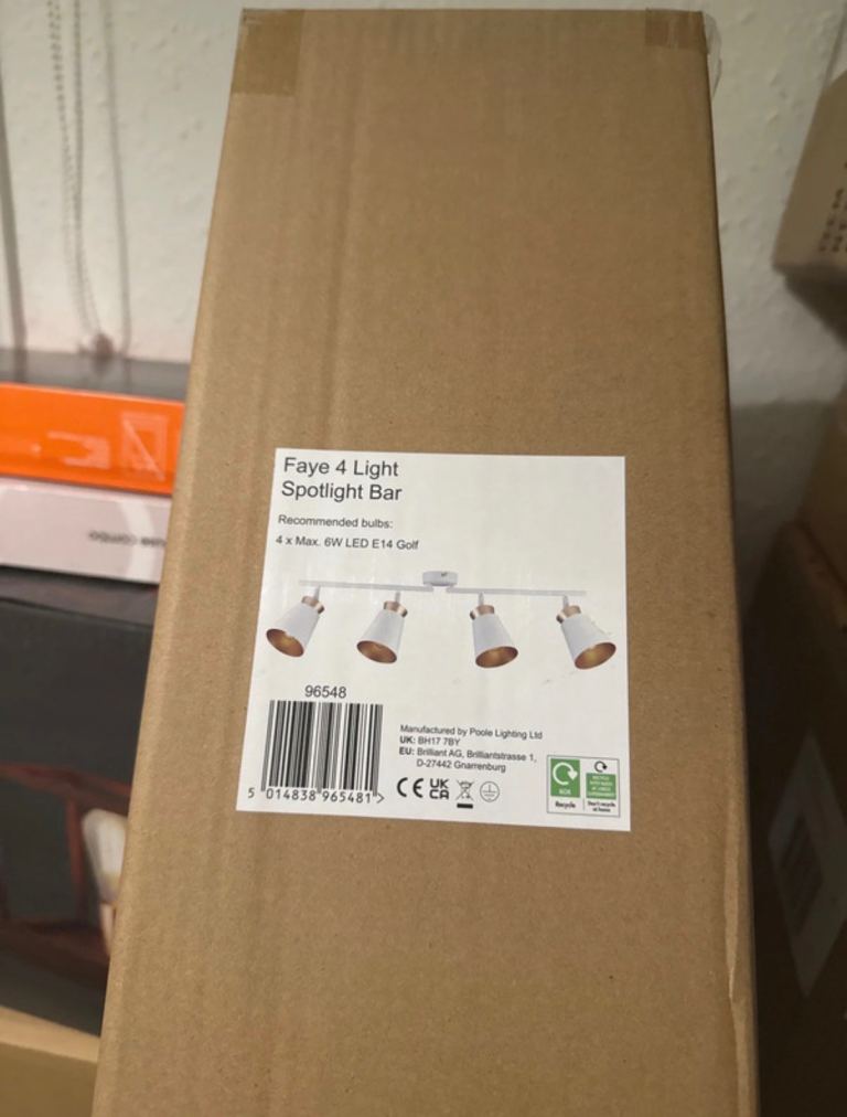Faye 4 Light Spotlight Bar – White, Brand New in Box