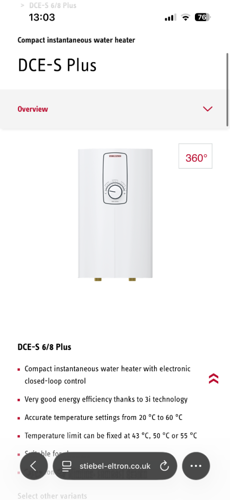STIEBEL ELTRON DCE-S Plus Compact Water Heater - New