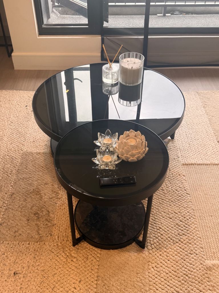 Black Glass Coffee Tables Set – Good Condition