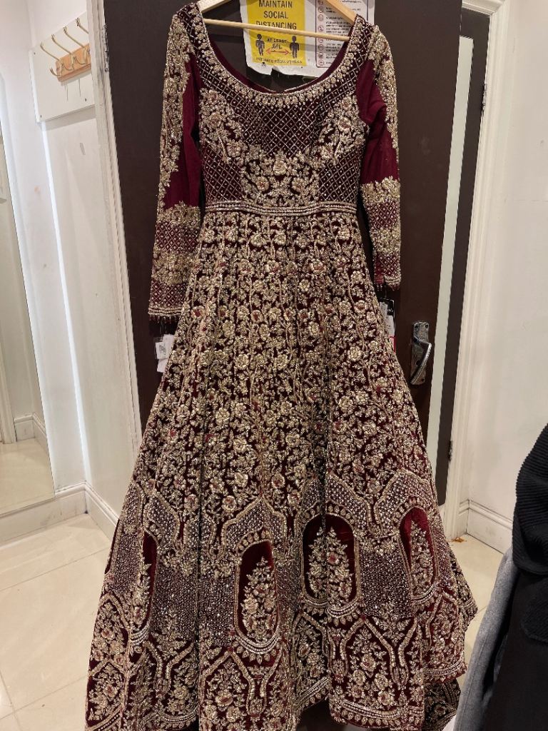 Stunning Maroon Asian Bridal Dress – Heavily Embroidered