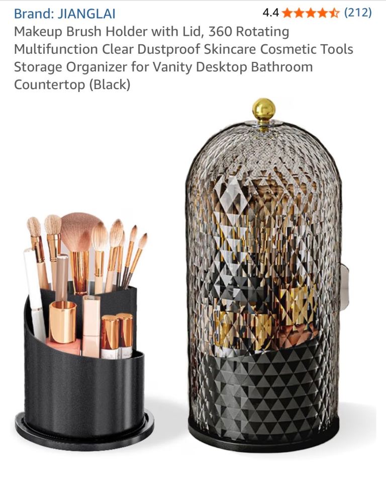 Makeup Brush Holder with Lid, 360 Rotating