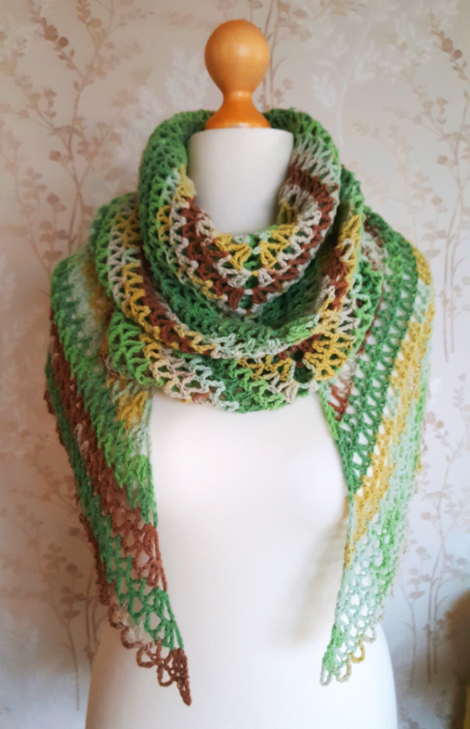 Triangular Shawl, Ombre Multicolour. Handmade Crochet Wrap. Variegated Knitted Gift Idea.
