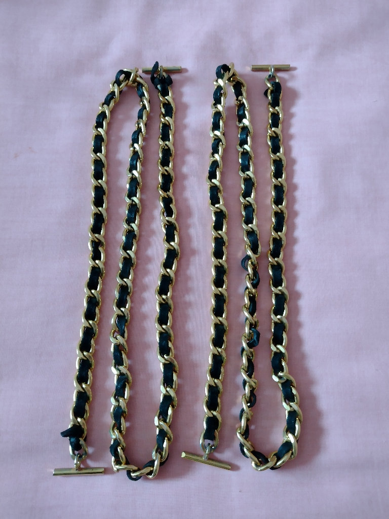Two Retro 1980s Gold Tone Shoulder Bag Chains, with Black Woven detail & end fittings!