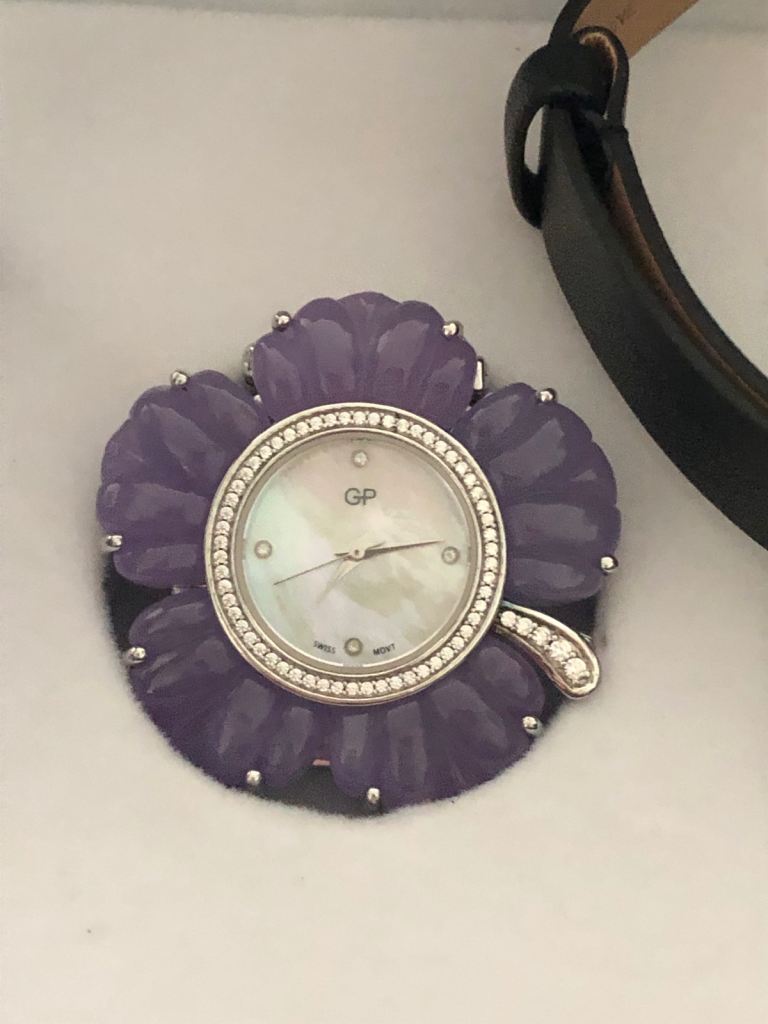 WOMANS Ladies Purple Jade Watch with 2 Leather straps Simulated Diamonds Brand New Boxed 