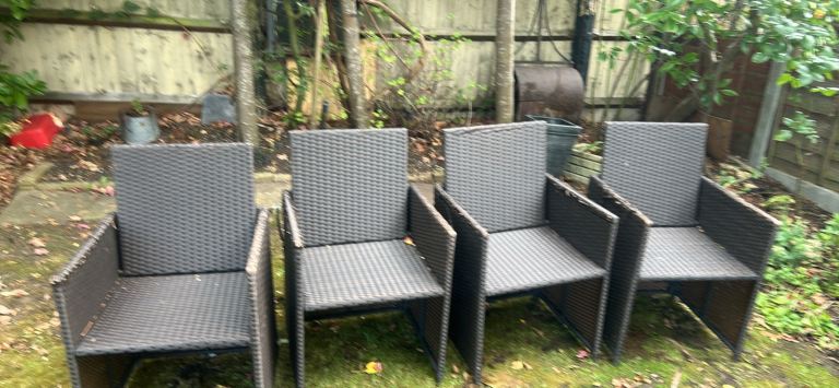 Set of 4 Brown Plastic Rattan-Style Garden Chairs