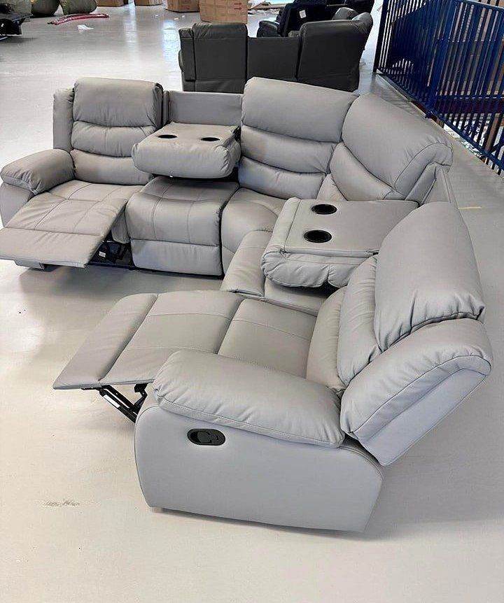Brand New Grey Leather Recliner sofa Set !! 3 Seater + 2 Seater & Corner Sofa
