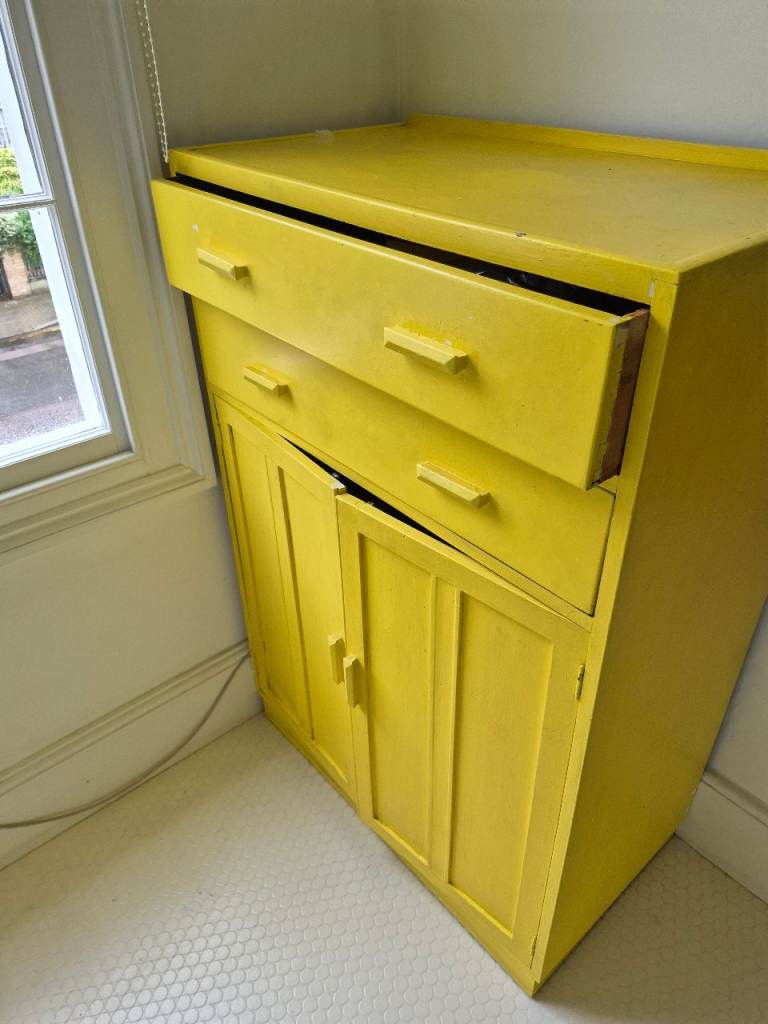 Yellow Chest of Drawers with Cupboard – Fair Condition