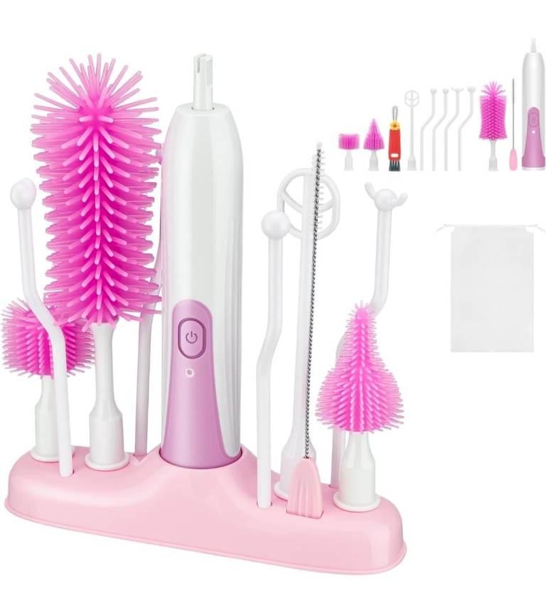   BlumWay Portable Electric Silicone Baby Bottle Brush Set Purple Cleaners