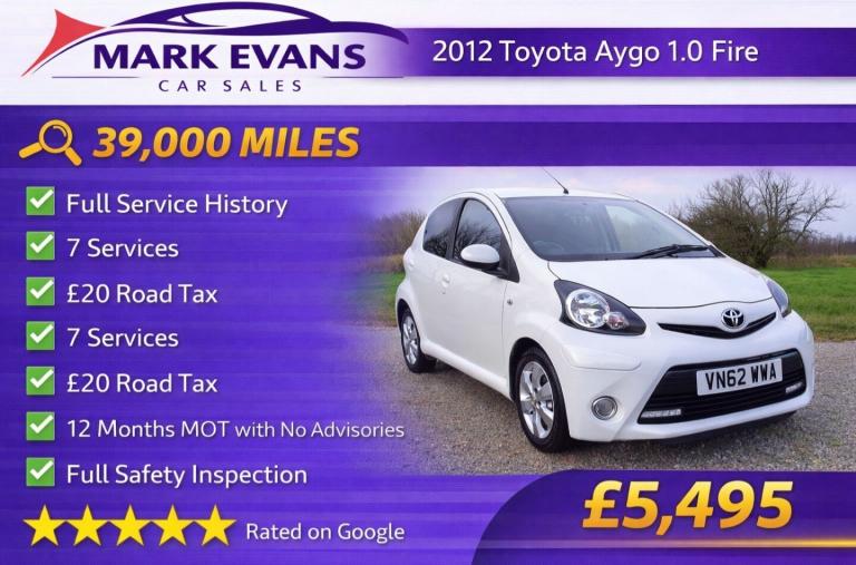 2012 Toyota AYGO 1.0 VVT-i Fire 5dr [AC] HATCHBACK Petrol Manual