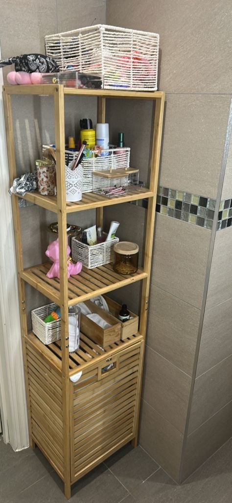 Bamboo Wood Tall Storage Unit – Open Shelves & Cupboard