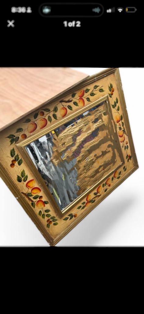 Vintage Wooden Mirror with Hand-Painted Fruit Design – Good Condition