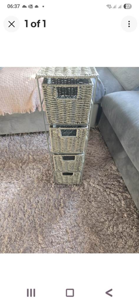 Slim grey storage unit with drawers 