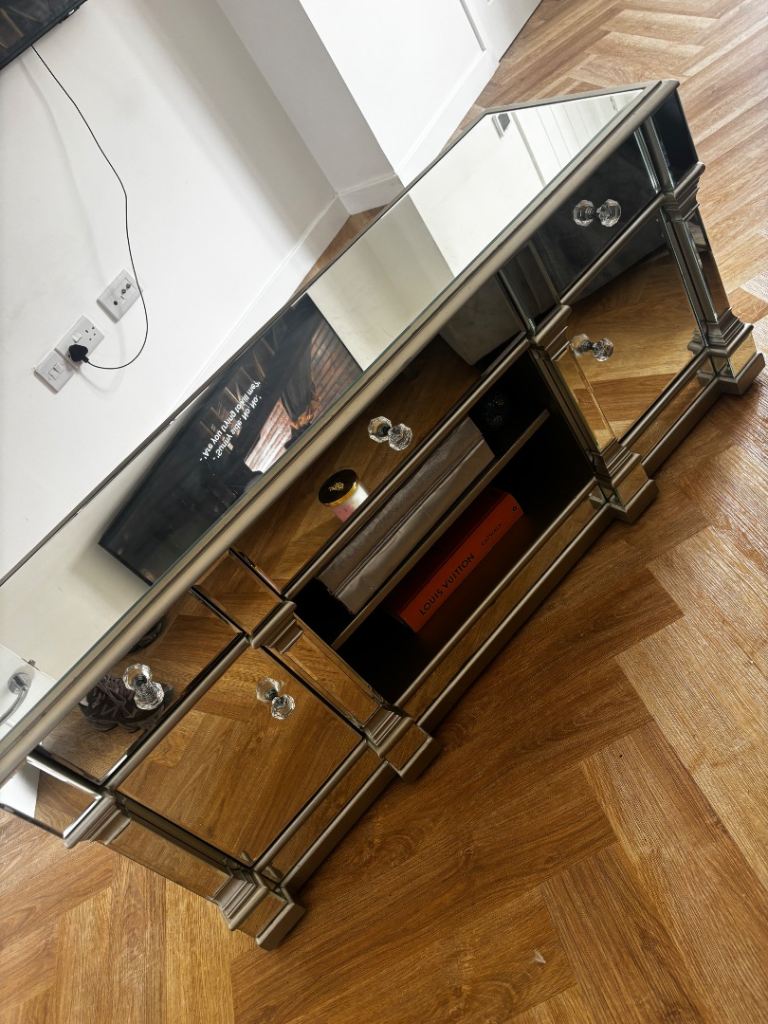 Athens Champagne Mirrored TV unit with storage