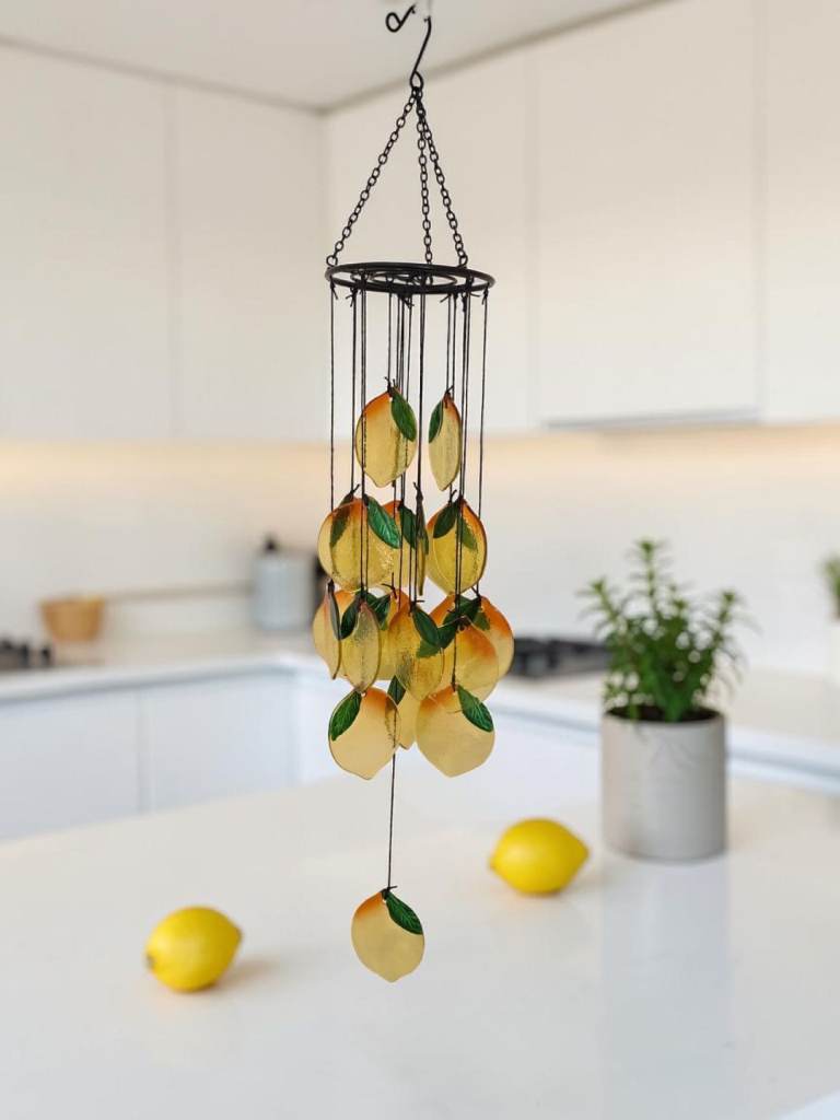 Large lemon thick glass windchime