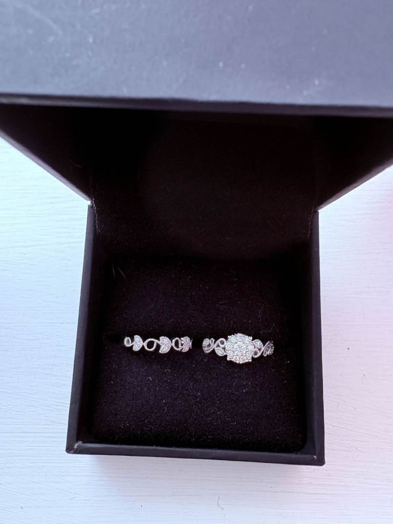 Diamond Ring Set 10K White Gold Size K 