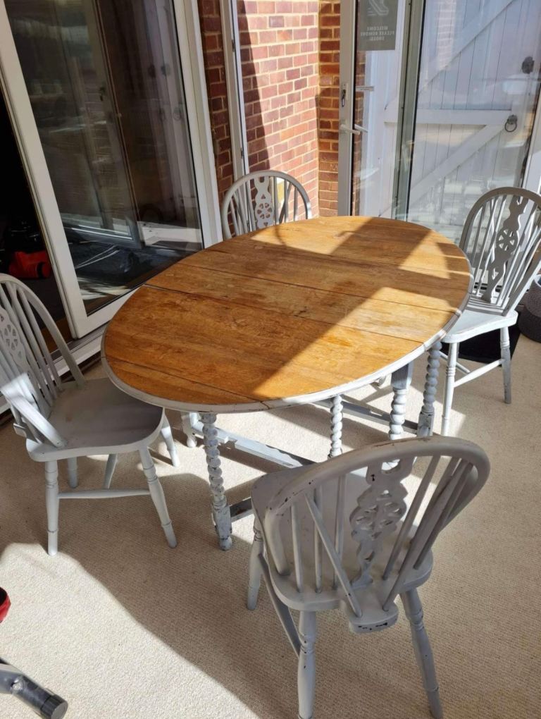 Grey Painted Drop Leaf Dining Table and 4 Chairs