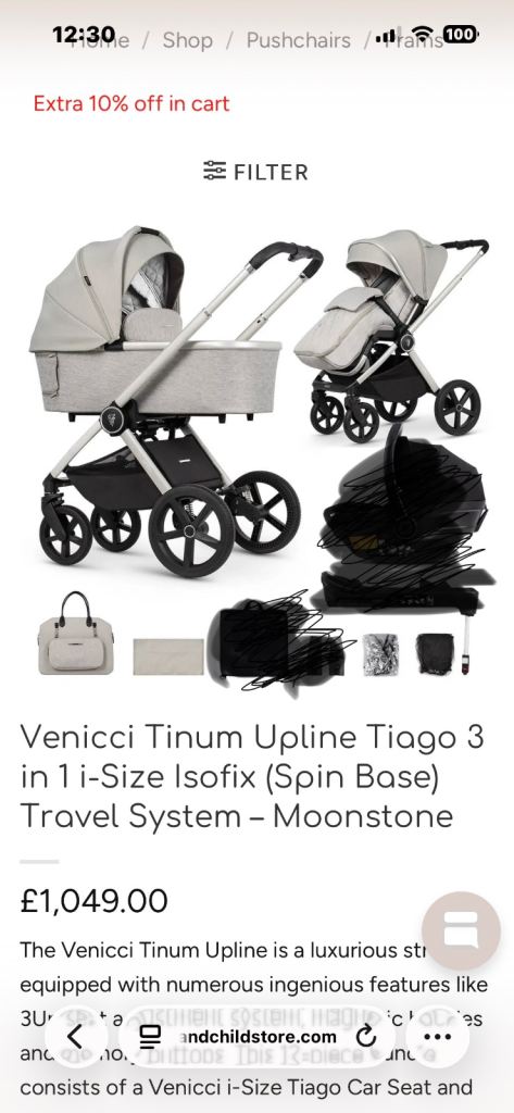 Venicci Tinum upline travel system (moonstone)